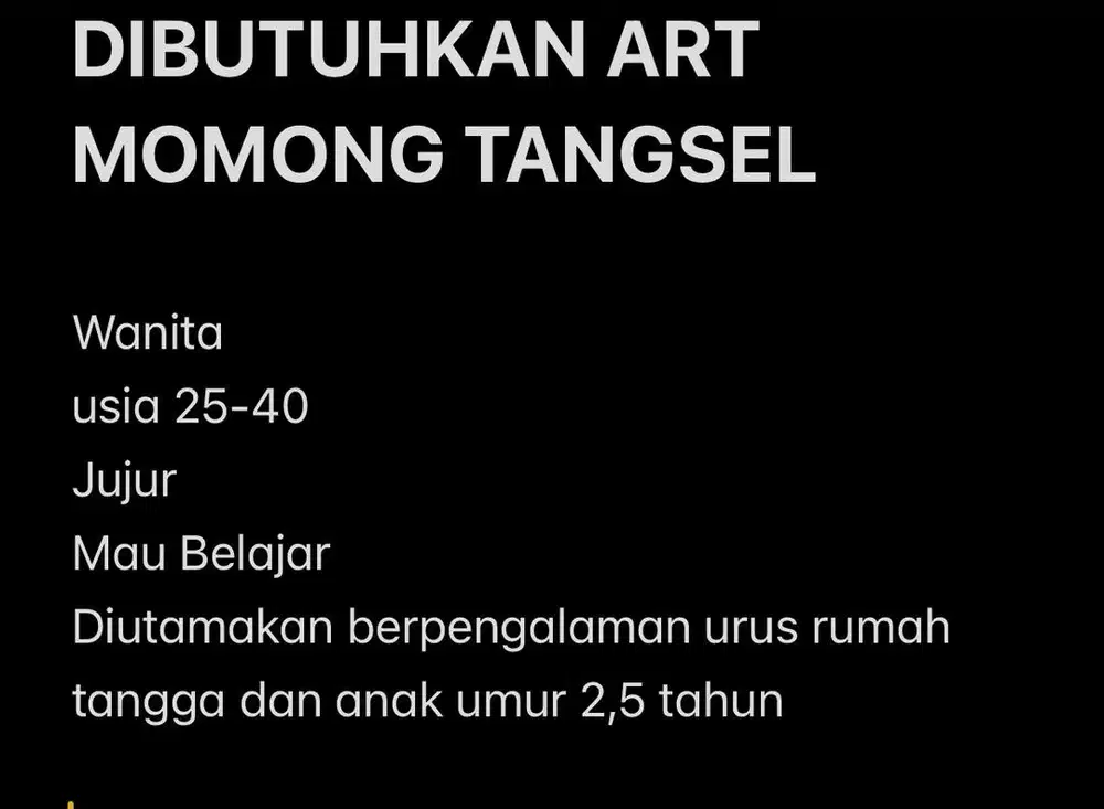 DIBUTUHKAN ART MOMONG TANGSEL