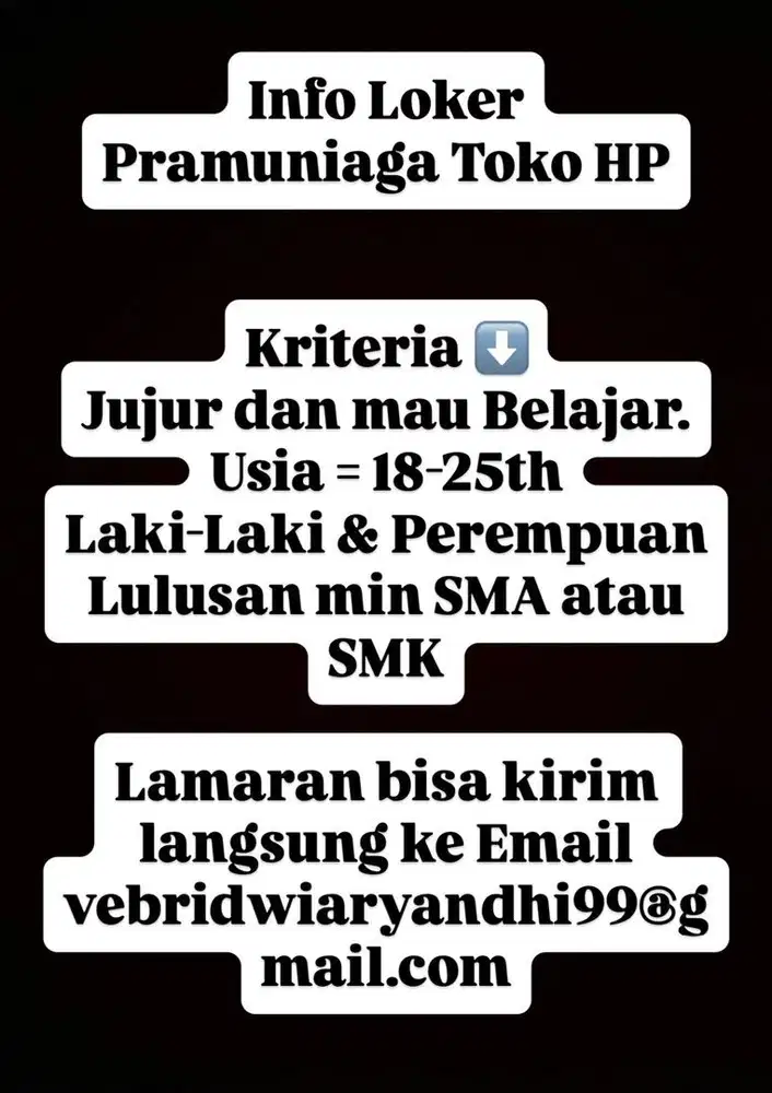 Lowongan Kerja Pramuniaga Toko HP