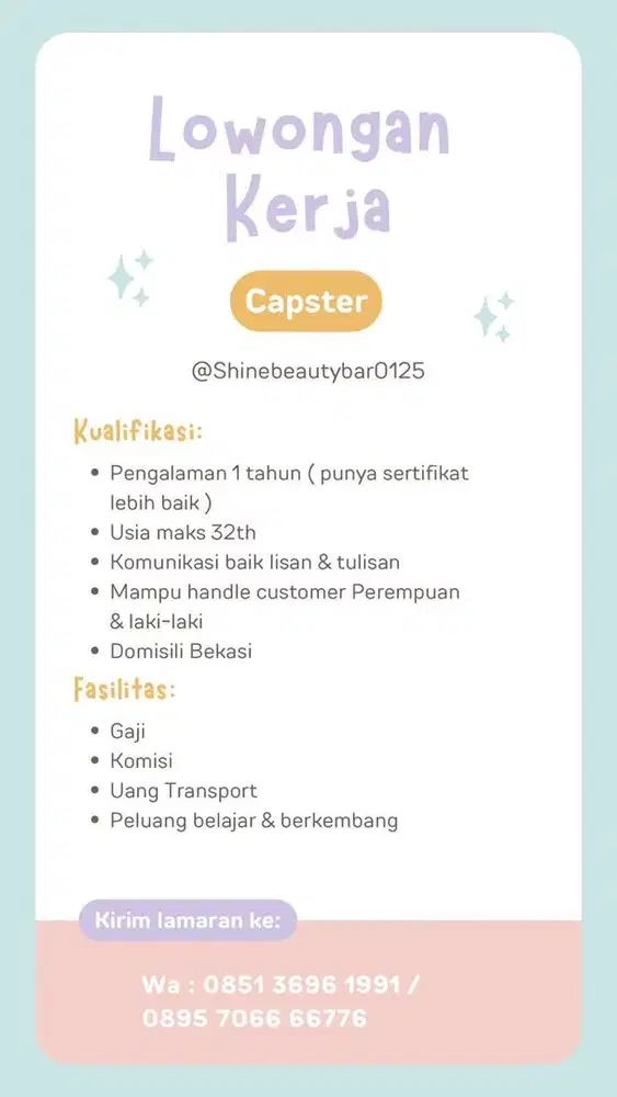 dibutuhkan capster secepatnya