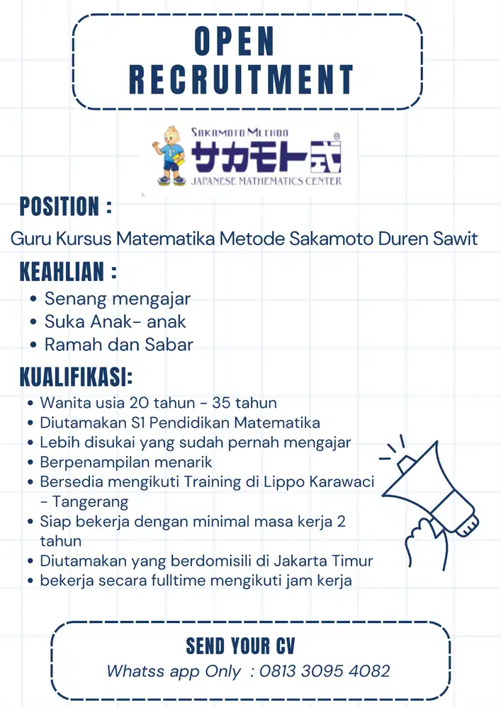 Dicari guru matematika untuk daerah Duren Sawit Jakarta Timur