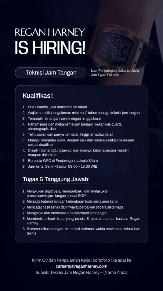Lowongan Kerja Teknisi Service Jam Tangan
