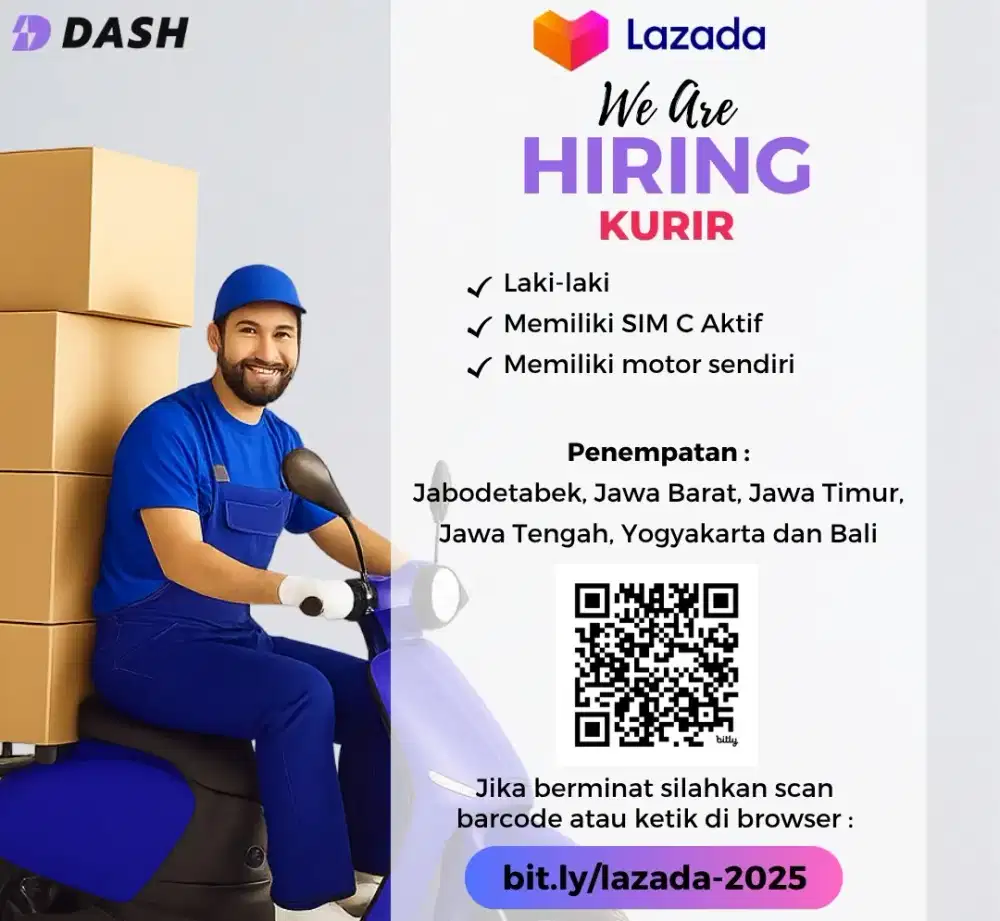 Dibutuhkan Kurir Motor Lazada