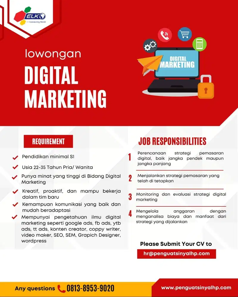 Lowongan Kerja Digital Marketing ( Digital Strategis, Content Creator)