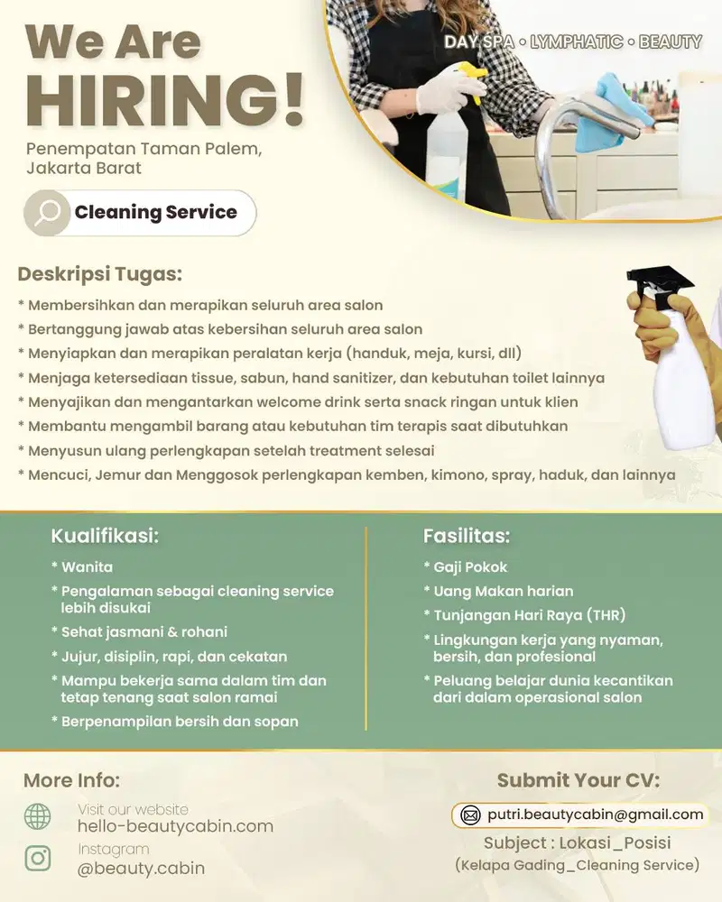 Lowongan Kerja – Cleaning Service Beauty Cabin