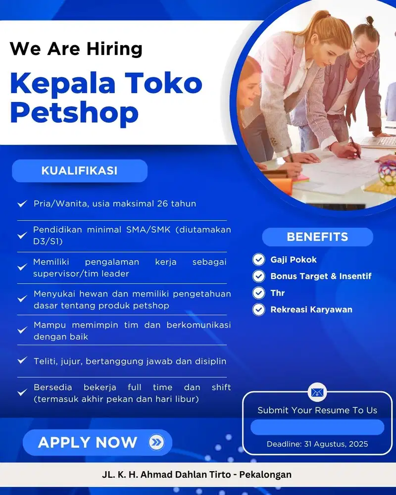 Supervisor (Kepala Toko) Pets Shop