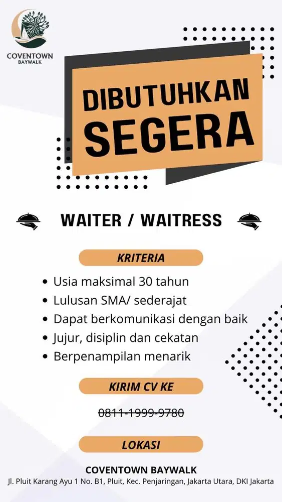Lowongan Waiter Waitrees (Server) & OB