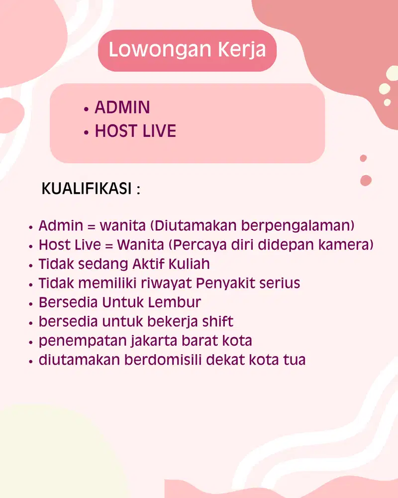 DIBUKA LOWONGAN ADMIN DAN HOST LIVE