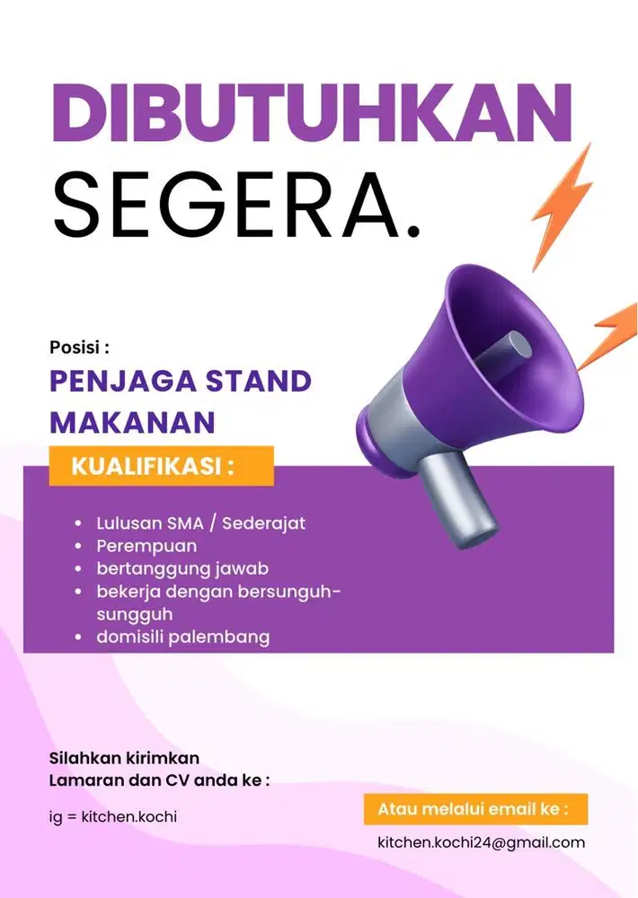 lowongan pekerjaan jaga stand makanan