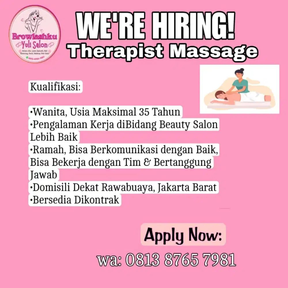 Lowongan Beautician , Therapist & Asisten Hair Stylist