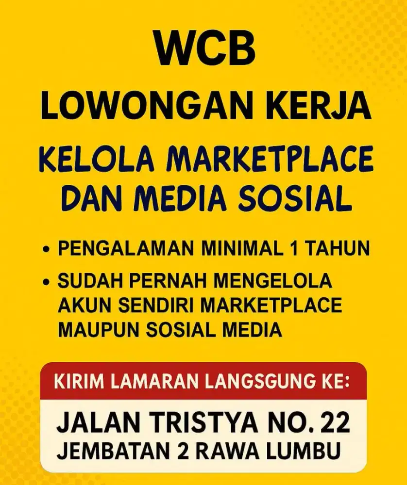 LOWONGAN KERJA ADMIN MARKETPLACE & SOSIAL MEDIA