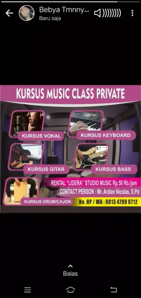 Kursus bahasa inggris, vokal, dan jasa band live music