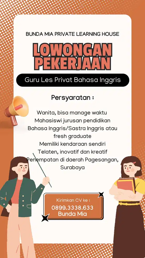 Dibutuhkan segera Tutor Bahasa Inggris