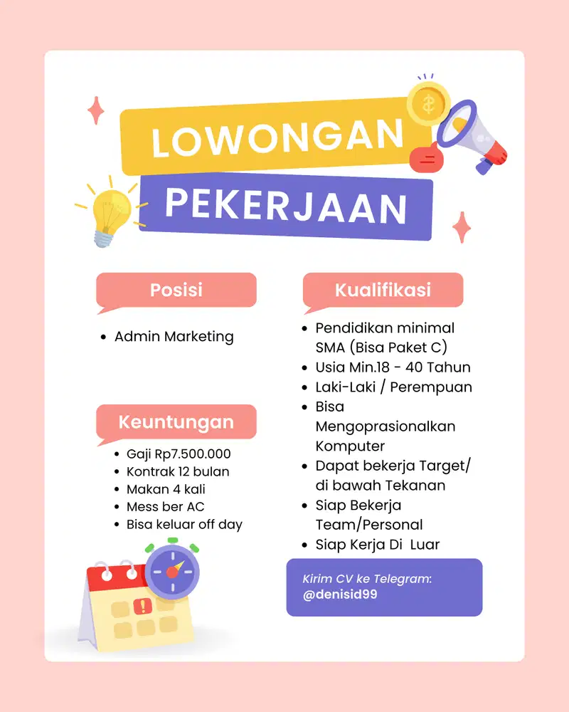 LOWONGAN KERJA ADMIN DAN MARKETING