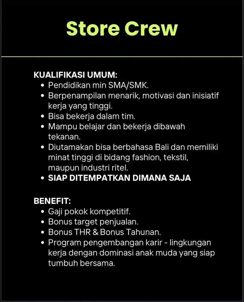 LOWONGAN PEKERJAAN STORE CREW SPG SPB LUHUR BUSANA KRENENG