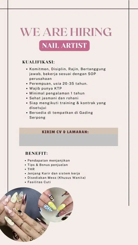 LOWONGAN KERJA NAIL ARTIST