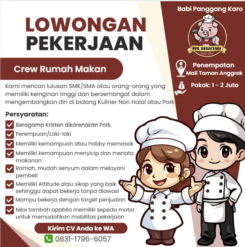 Crew Rumah Makan (Crew Resto) BPK Berastagi