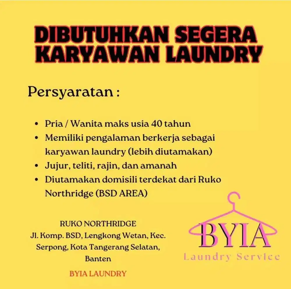 DICARI KARYAWAN LAUNDRY SETRIKA UAP