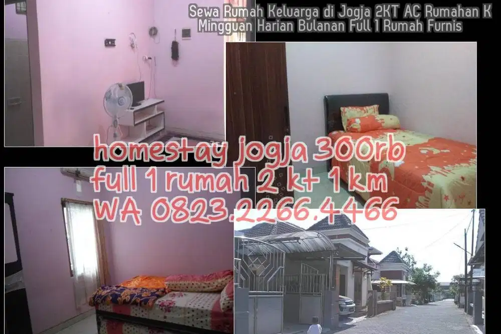 Sewa Rumah Keluarga di Jogja 2KT AC Rumahan K  Mingguan Harian Bulanan