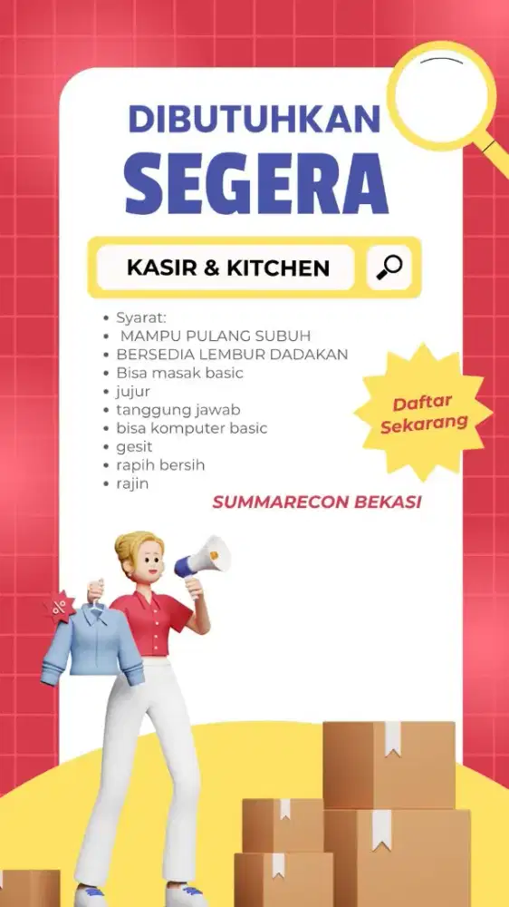 Dibutuhkan lowongan kasir dan kitchen