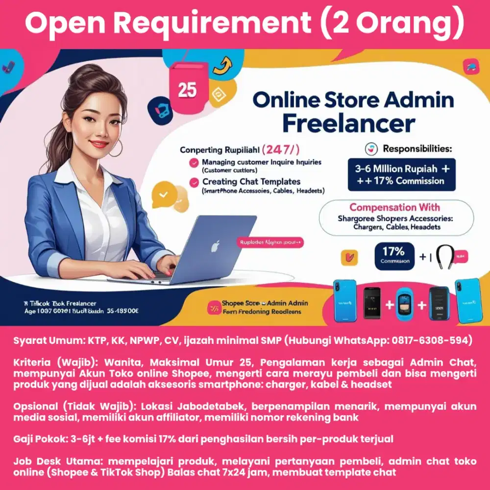 Requirement Lowongan Kerja Remote - Freelance Admin Toko Online Wanita