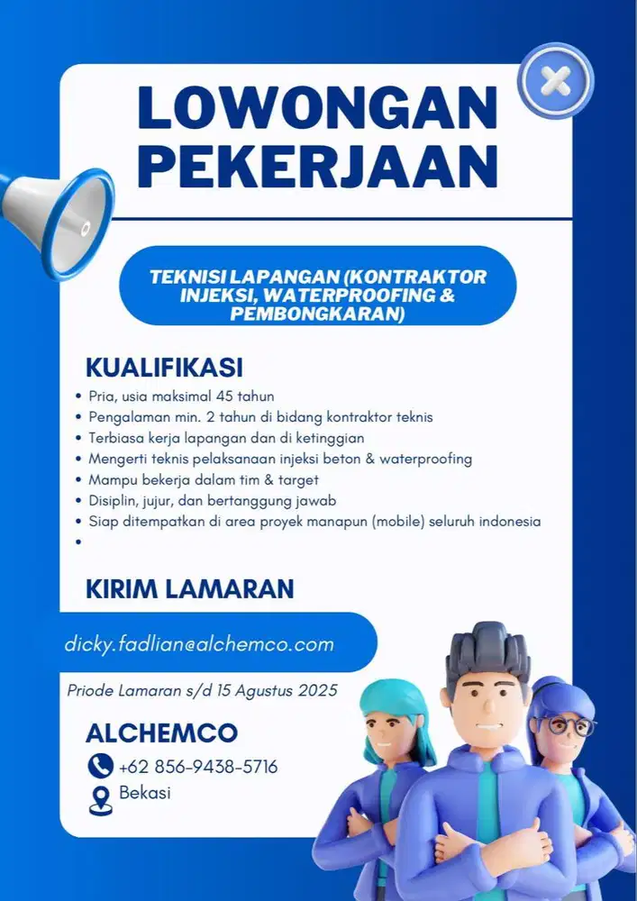 Lowongan Kerja: Teknisi Lapangan Kontraktor Waterproofing