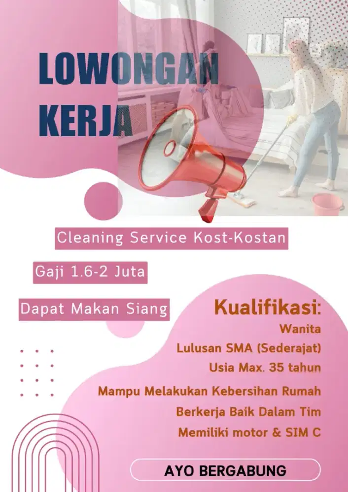 Dibutuhkan Cikarang Wanita Staff Admin dan Kebersihan Kost