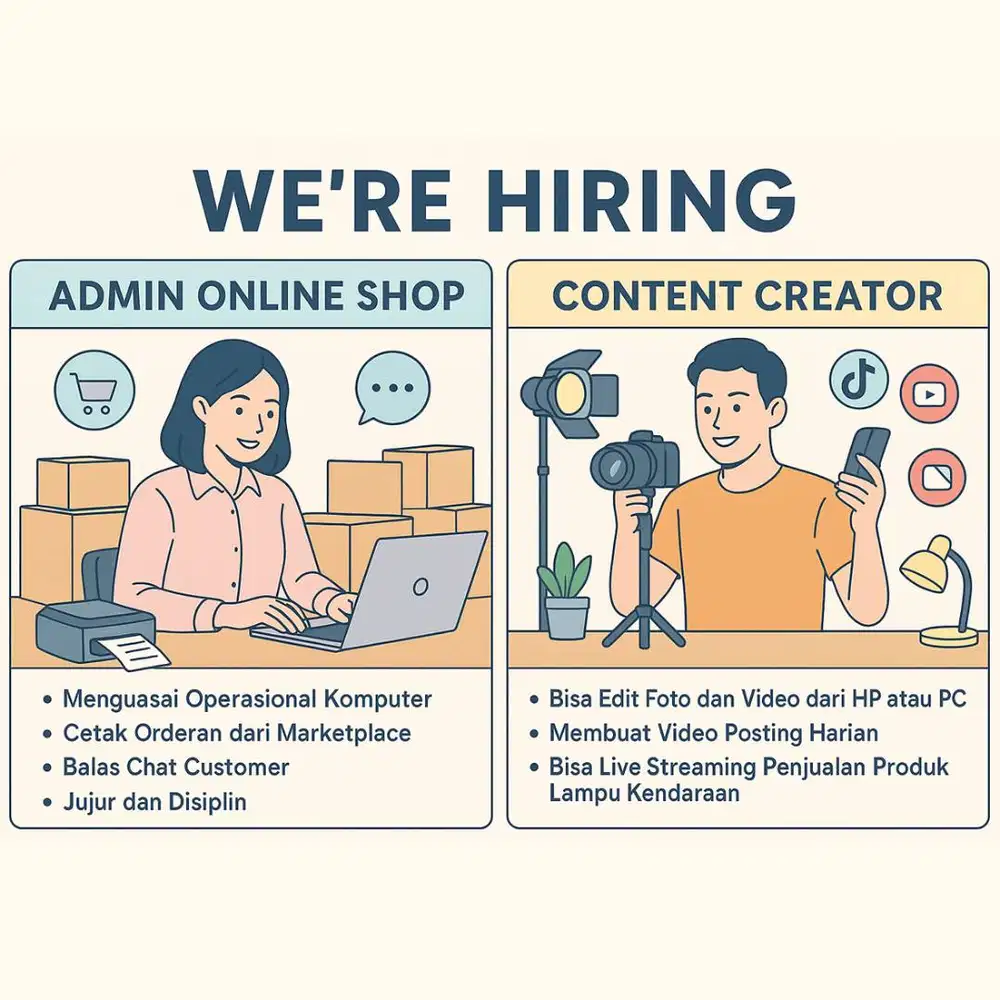 DIBUTUHKAN ADMIN ONLINE SHOP DAN CONTEN CREATOR BEKASI KOTA