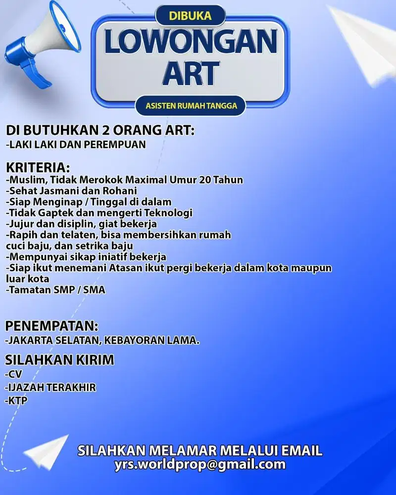 Lowongan Kerja Pembantu ART Rumah Tangga