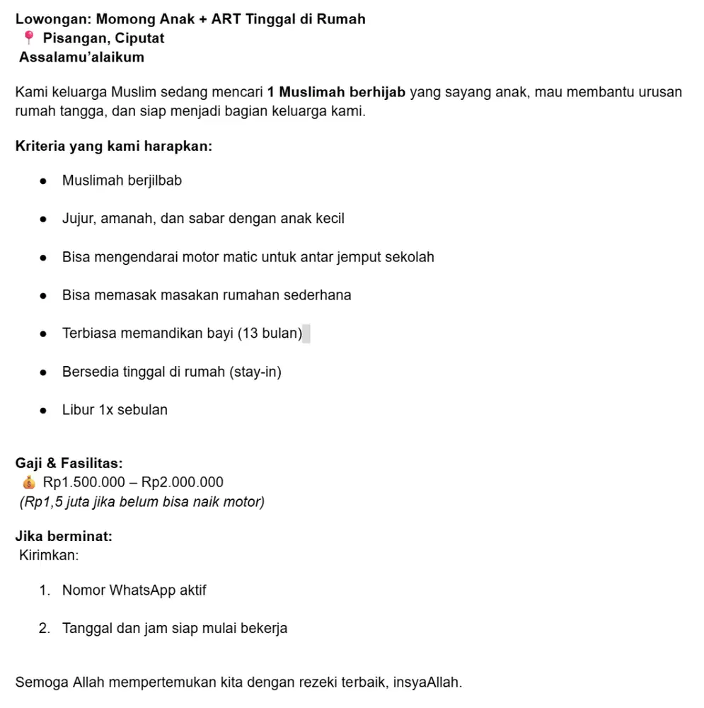 Momong Anak + ART Tinggal di Rumah - 11 Agustus 2025