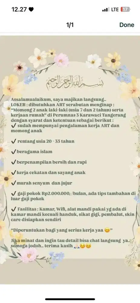 DiCari ART menginap