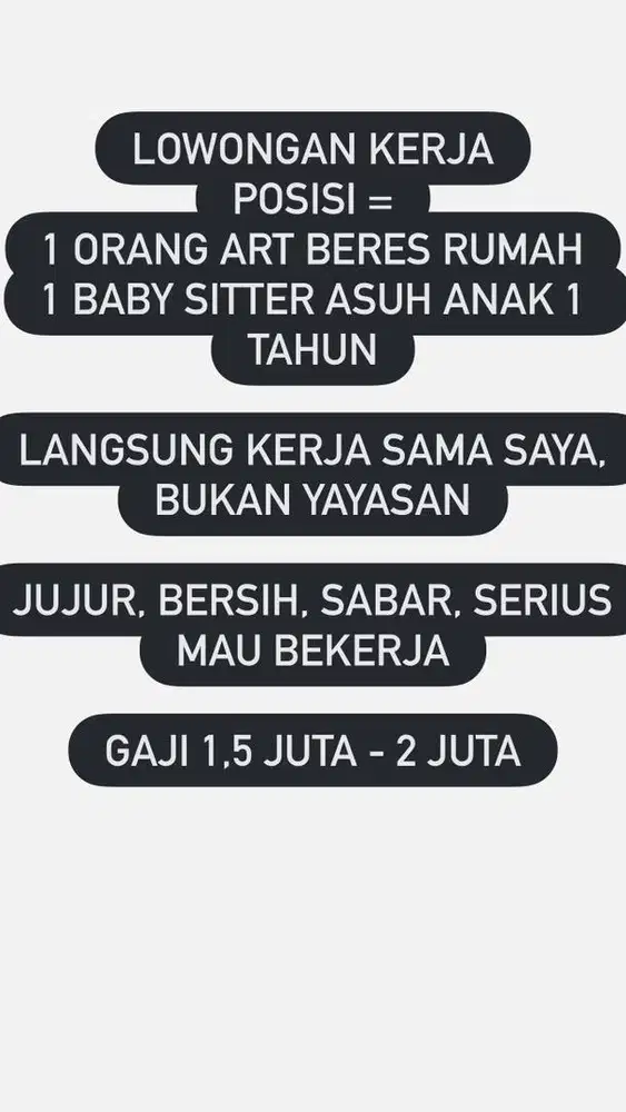 Loker ART & BABY SITTER LOWONGAN KERJA