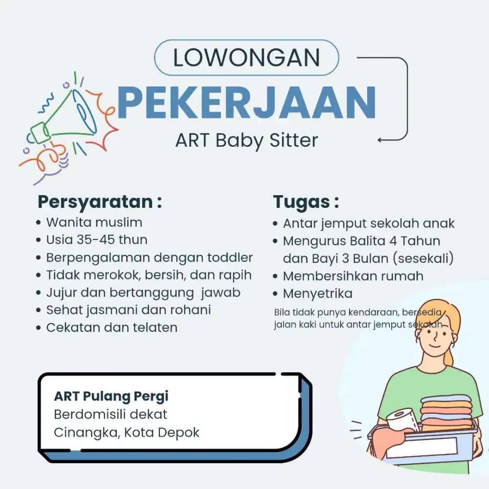 LOWONGAN ART BABYSITTER Pulang Pergi (Ciangka Depok)