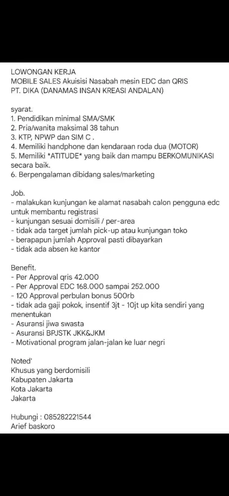 Lowongan Kerja Mobile Sales