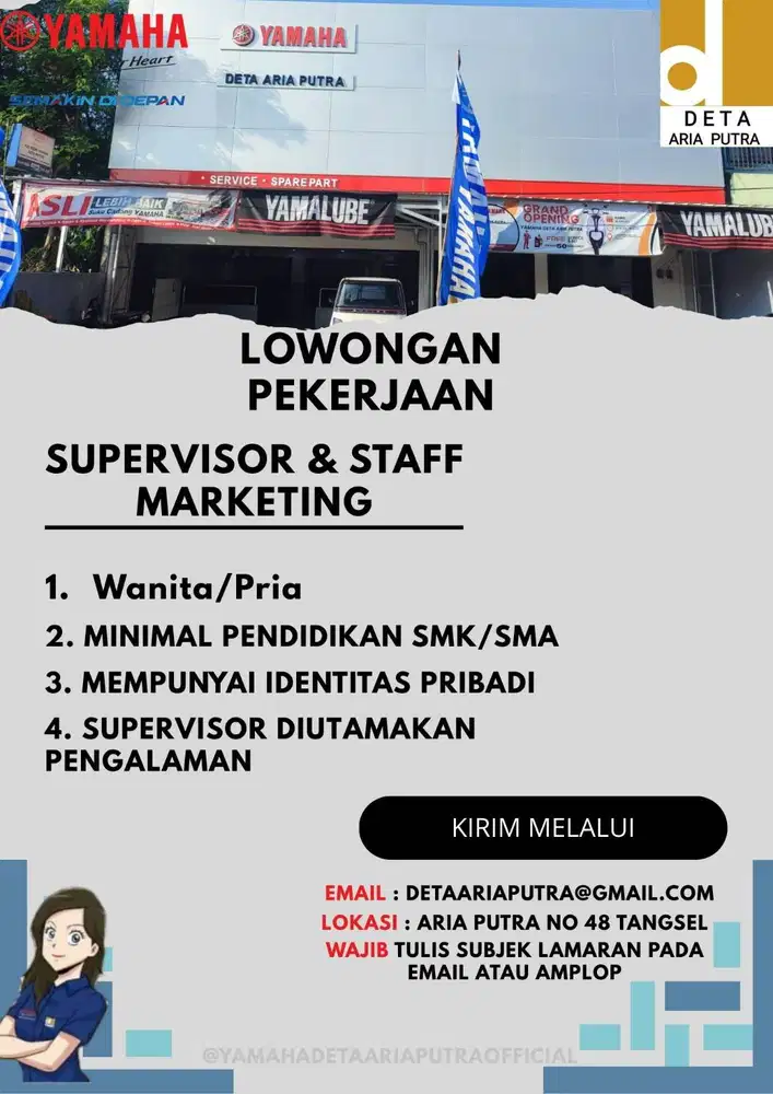 lowongan kerja untuk posisi spv dan staff marketing