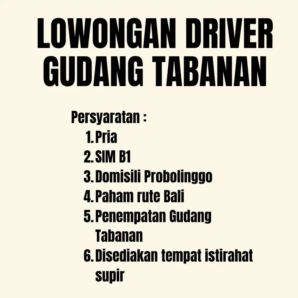 Driver Gudang Tabanan ( sim b1 )