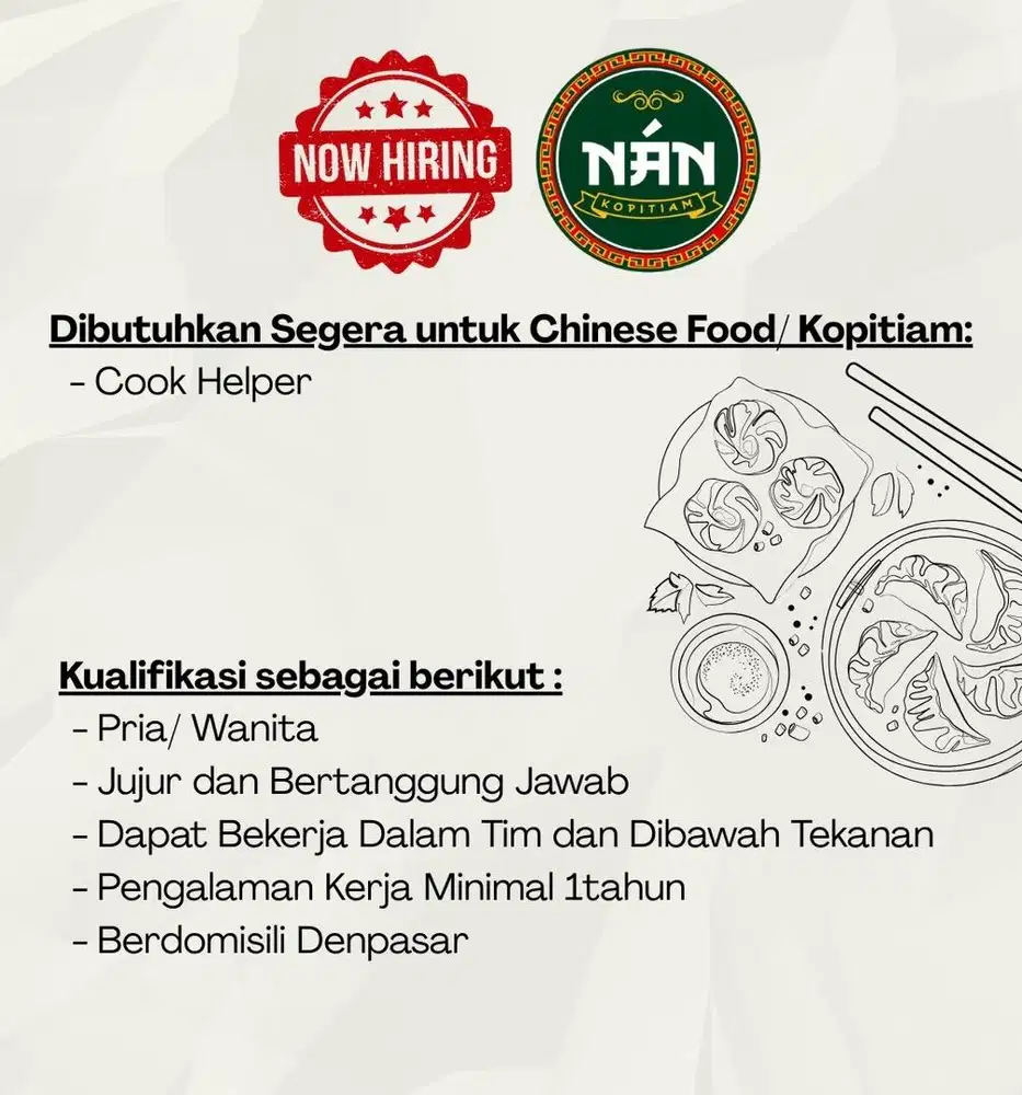 Dibutuhkan segera Cook Helper