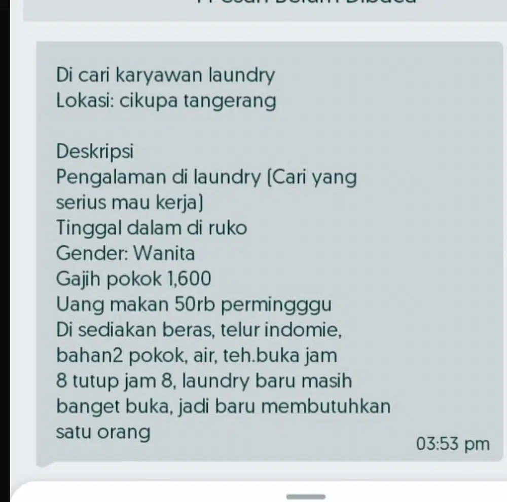 Di butuhkan karyawan laundry