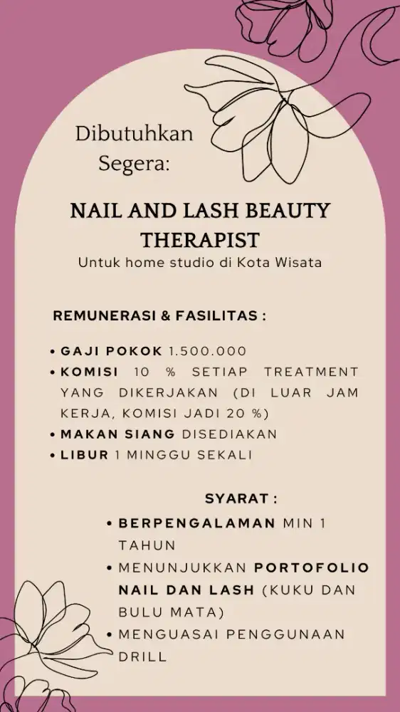 Dicari Nail and Lash Beautician untuk Home Studio di Kota Wisata