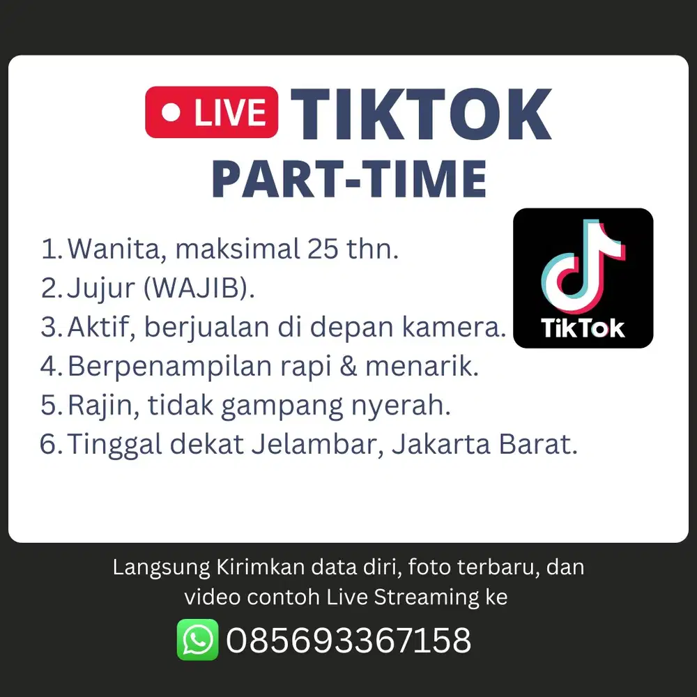HOST LIVE STREAMING PART TIME (SETIAP SABTU MALAM)