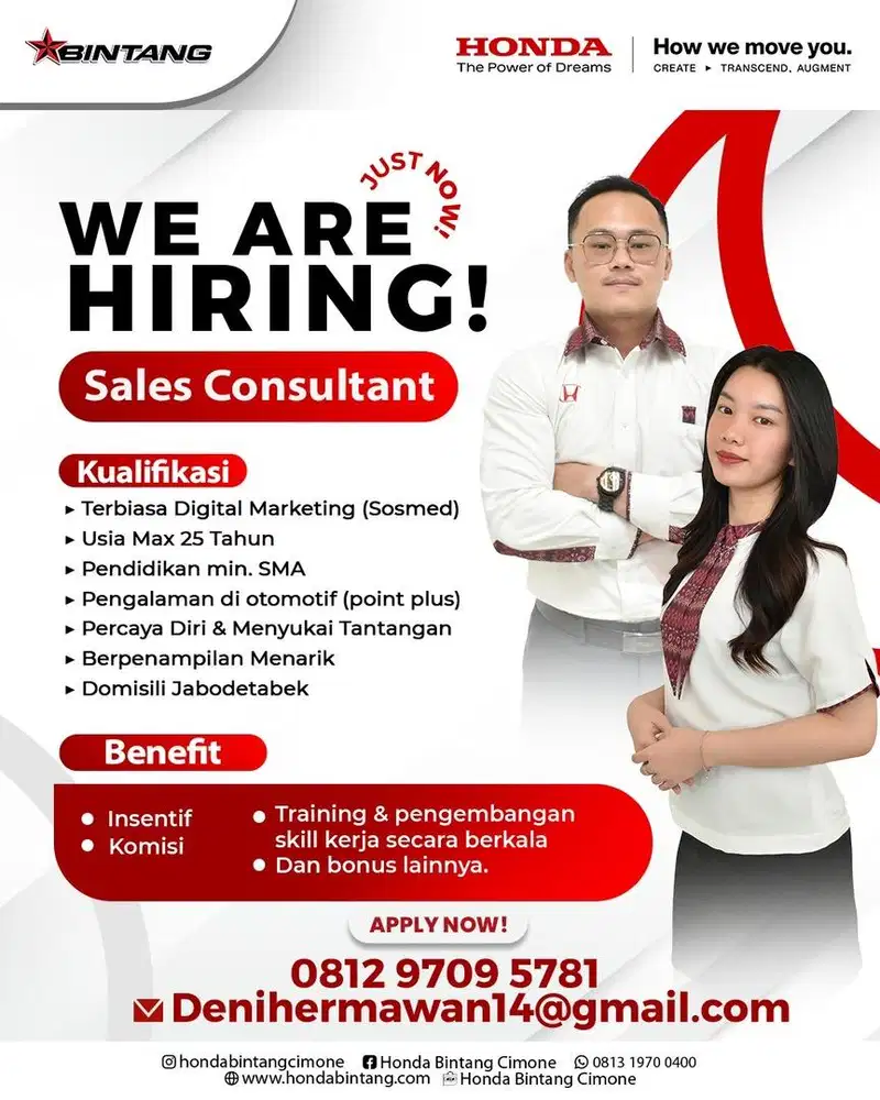 Lowongan Sales Marketing Honda Bintang Cimone