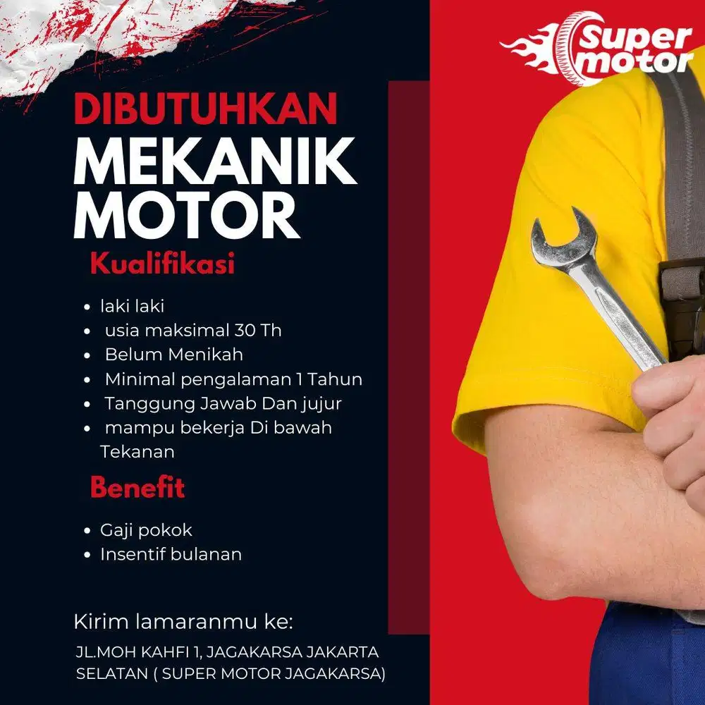 DIBUTUHKAN SEGERA MEKANIK MOTOR!!!