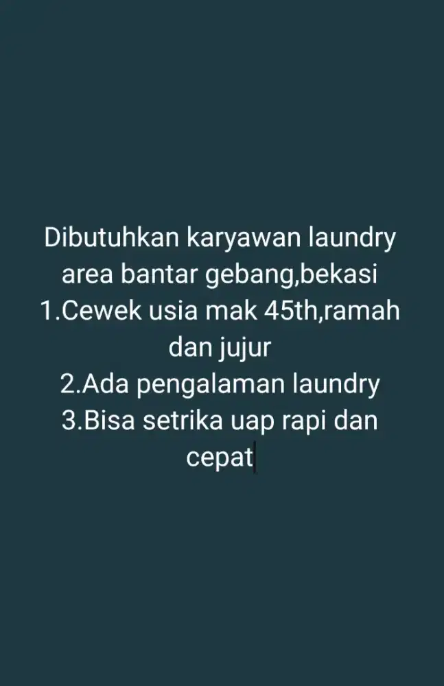 Dibutuhkan karyawan laundry bekasi