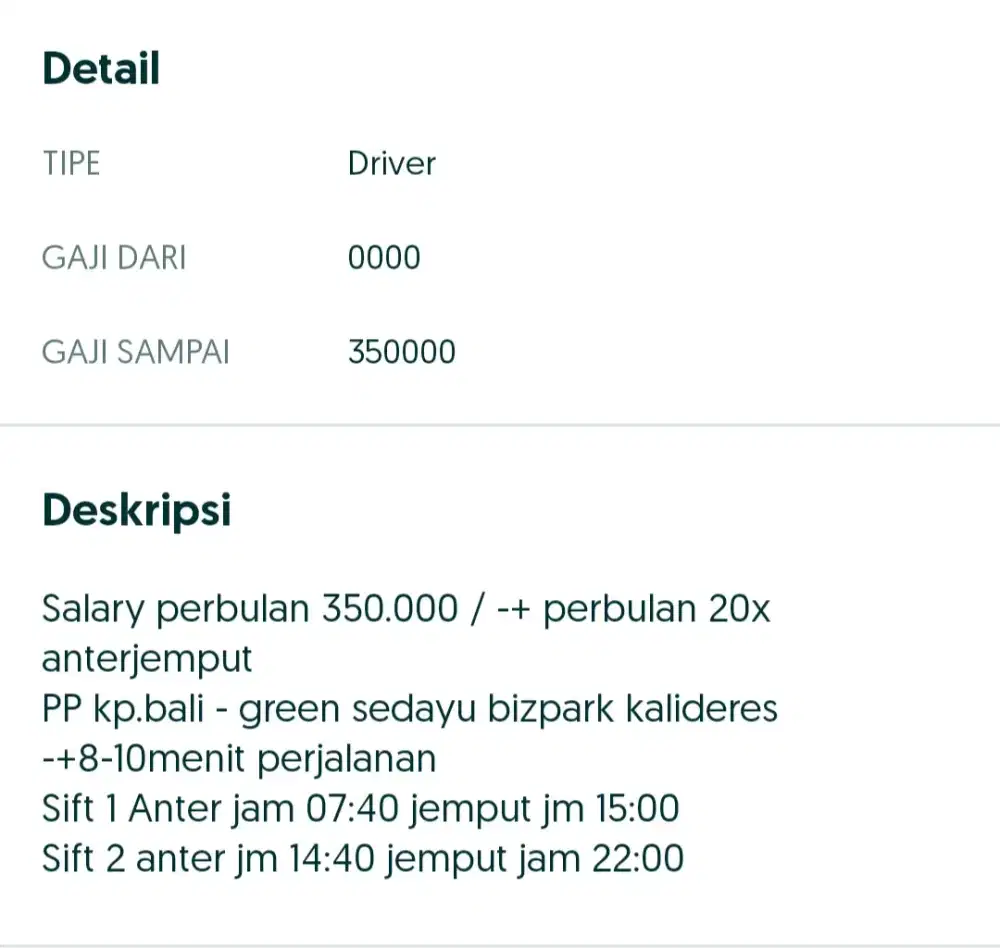 Butuh ojek PP kp bali-green sedayu bizpark