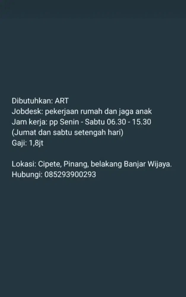 Dibutuhkan ART dan jaga anak