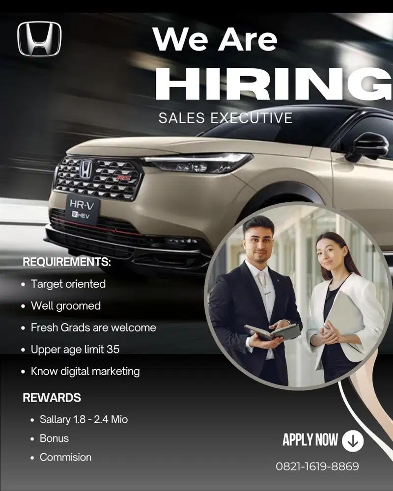 Di butuhkan sales executive otomotif Honda Megatama Kapuk