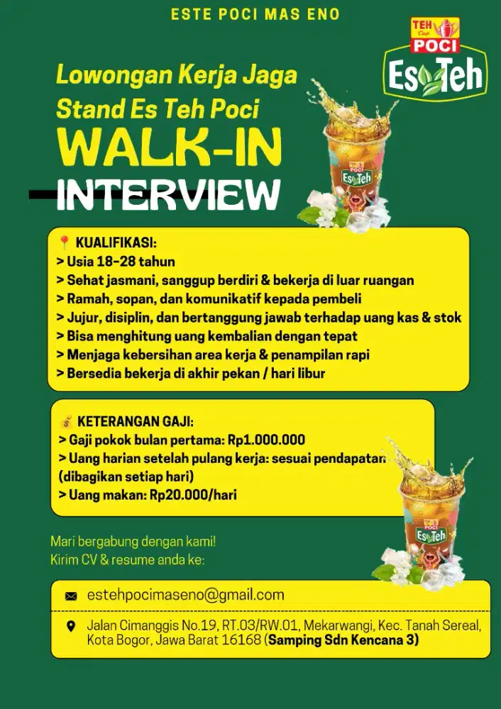 Lowongan Jaga Stand Es Teh Poci