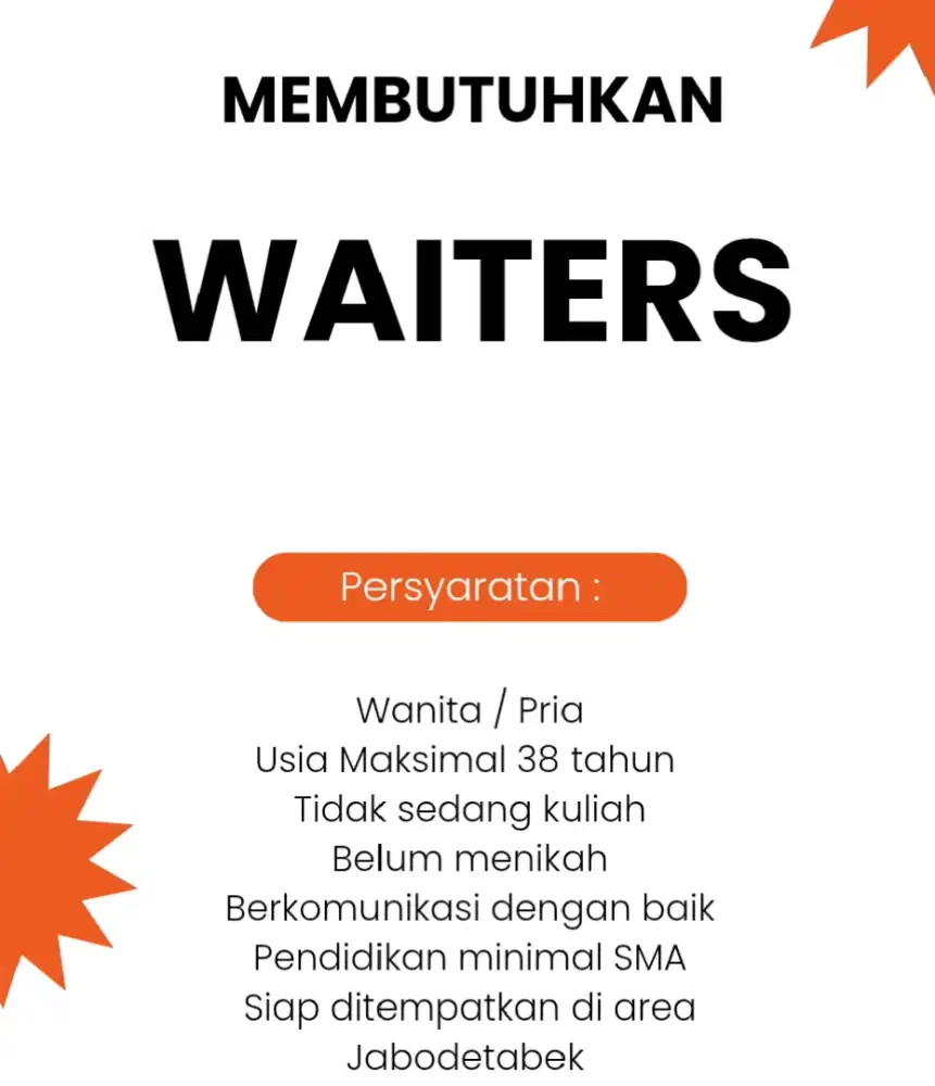 Butuh waiter buat cowok & cewek