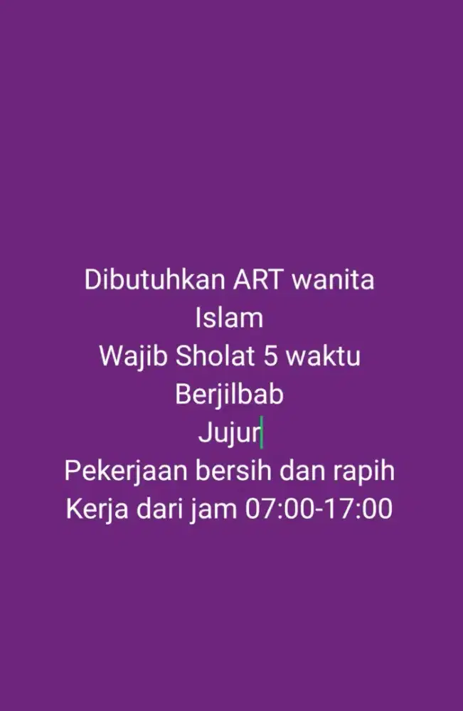 Dicari ART wanita