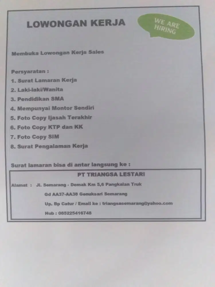 lowongan kerja sales pria dan wanita