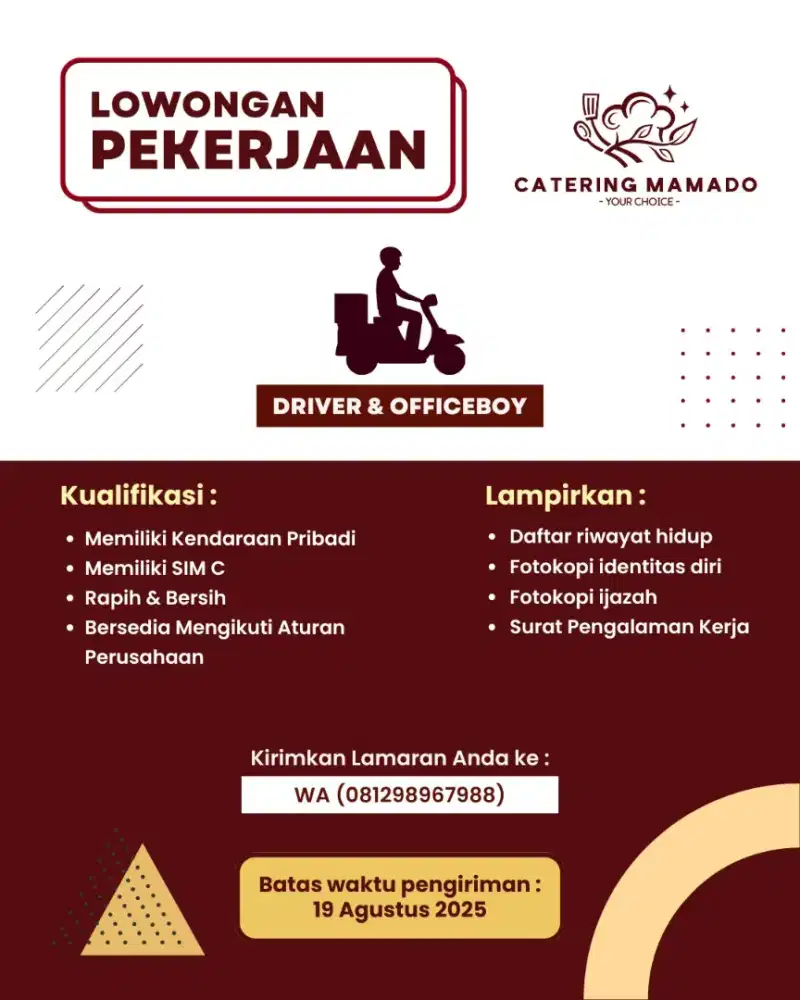 Lowongan Driver Mamado Catering